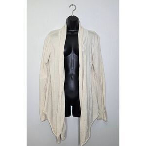 Prana Sweater Cardigan Size Large Cream Knit Open Front Flowy Waterfall Hem